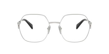 Das Bild zeigt die Prada Brille 59ZV in Silber von vorne.